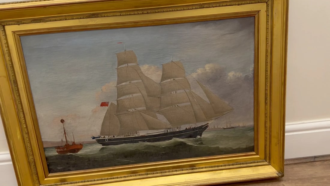 Victorian Oil Painting Marine Brigg Ship Susannah Thrift With Pilot St Nicholas - 2