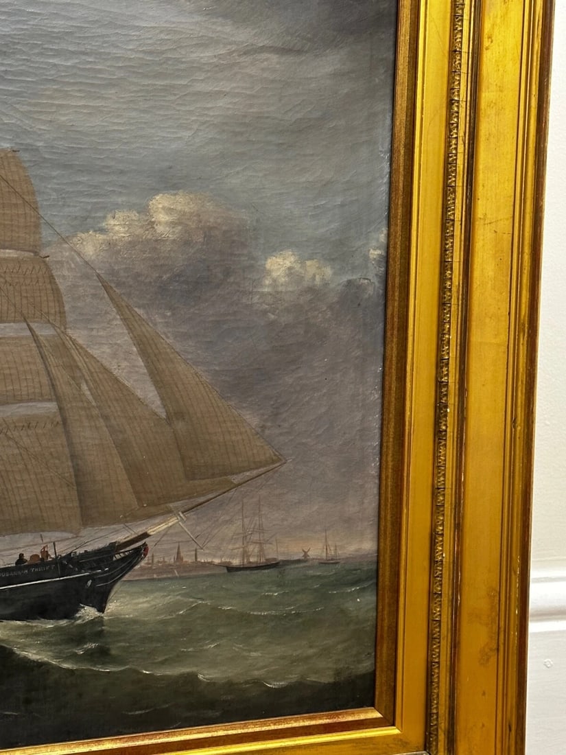 Victorian Oil Painting Marine Brigg Ship Susannah Thrift With Pilot St Nicholas - 4