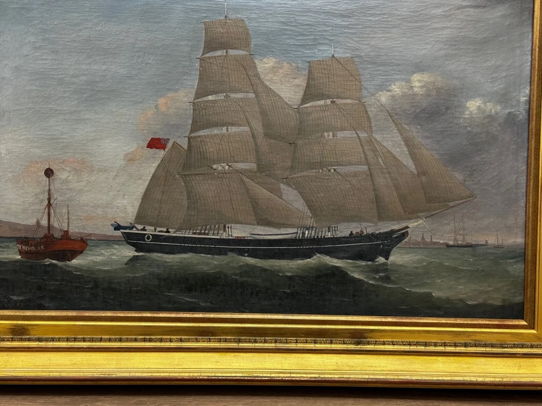 Victorian Oil Painting Marine Brigg Ship Susannah Thrift With Pilot St Nicholas - 5