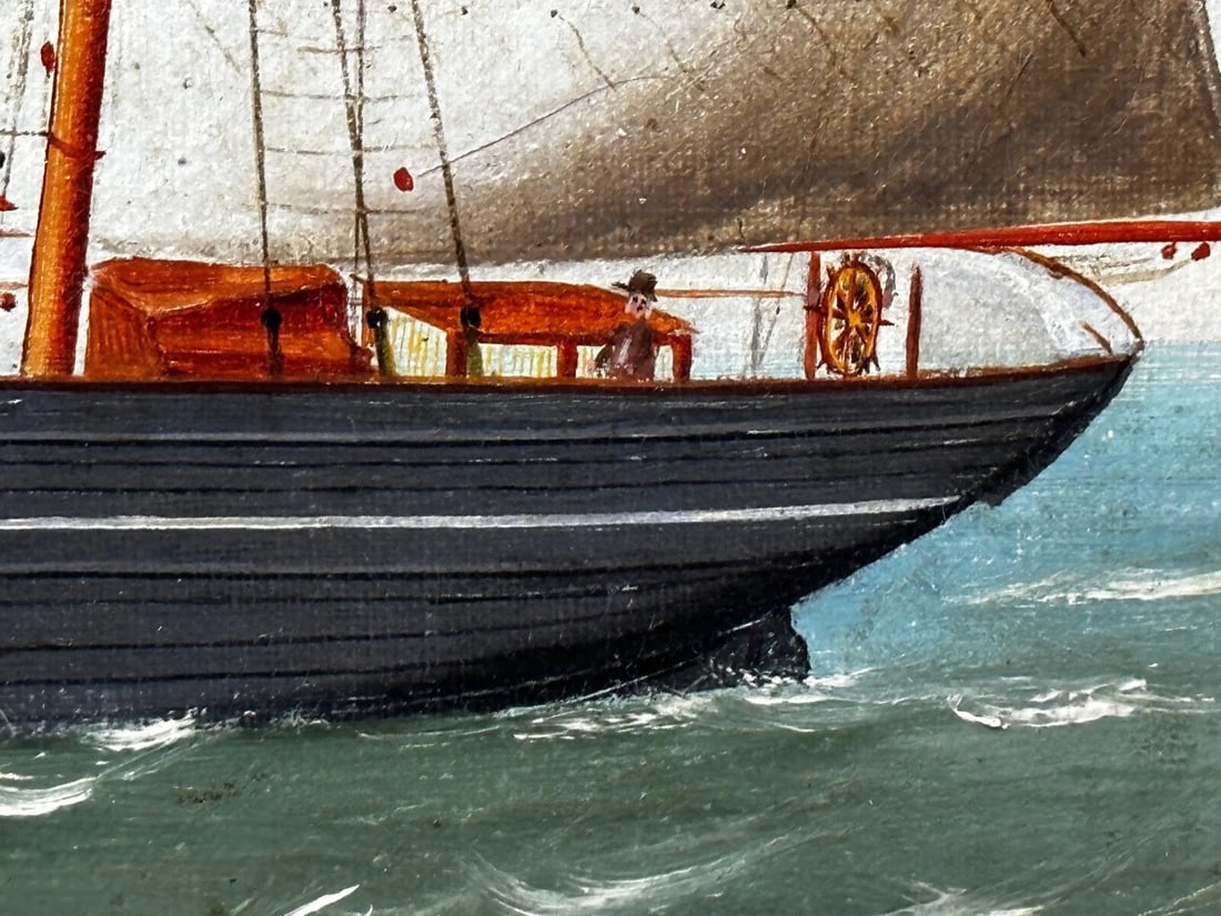 French Victorian Oil Painting Marine Barquentine Ship Charles James Off Dunkirk - 15