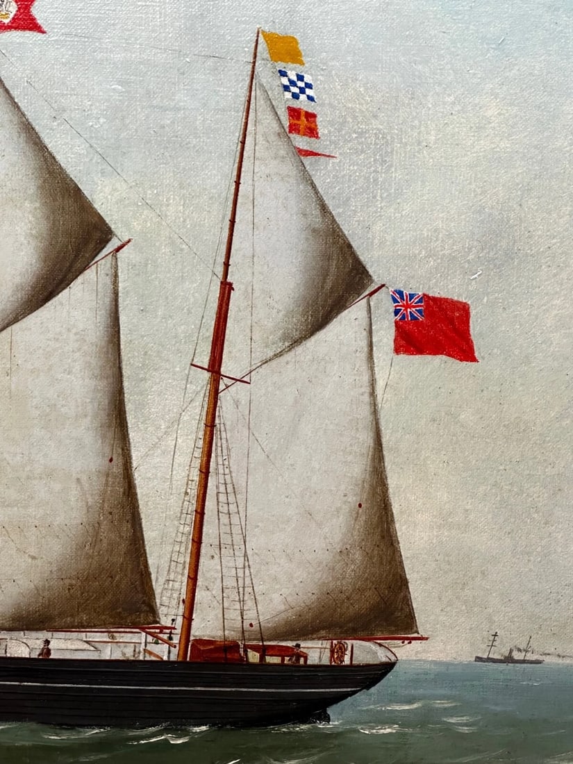 French Victorian Oil Painting Marine Barquentine Ship Charles James Off Dunkirk - 16