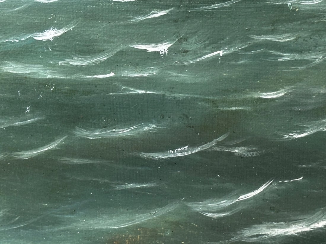 French Victorian Oil Painting Marine Barquentine Ship Charles James Off Dunkirk - 20