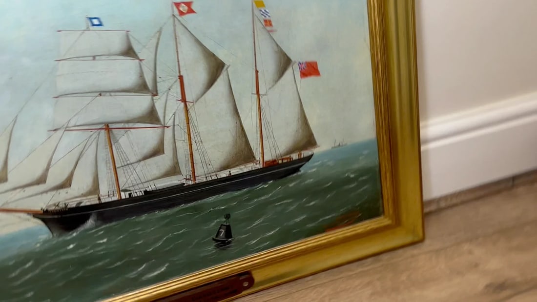 French Victorian Oil Painting Marine Barquentine Ship Charles James Off Dunkirk - 2