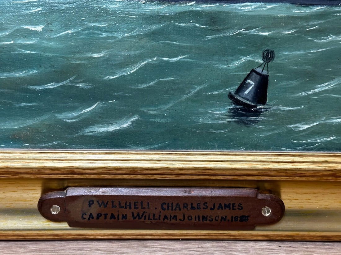 French Victorian Oil Painting Marine Barquentine Ship Charles James Off Dunkirk - 6