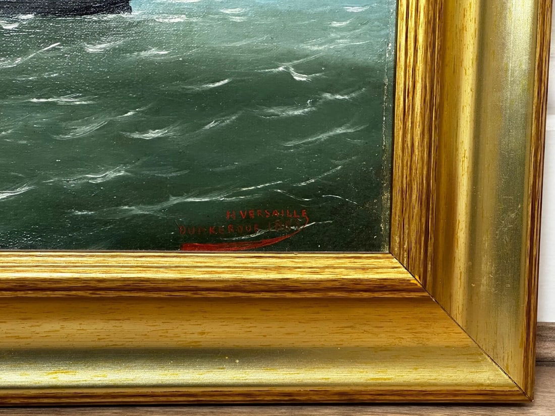 French Victorian Oil Painting Marine Barquentine Ship Charles James Off Dunkirk - 7