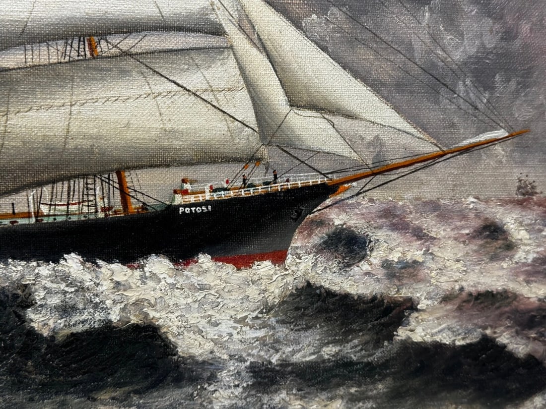Oil Painting 5 Masted Steel Hull Sailing Ship Potosi Navigating Drakes Passage - 10