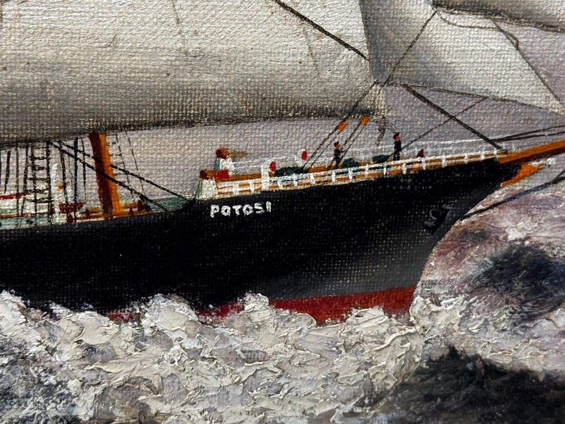 Oil Painting 5 Masted Steel Hull Sailing Ship Potosi Navigating Drakes Passage - 11