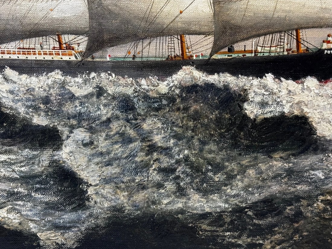 Oil Painting 5 Masted Steel Hull Sailing Ship Potosi Navigating Drakes Passage - 14