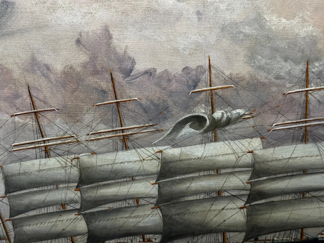 Oil Painting 5 Masted Steel Hull Sailing Ship Potosi Navigating Drakes Passage - 15