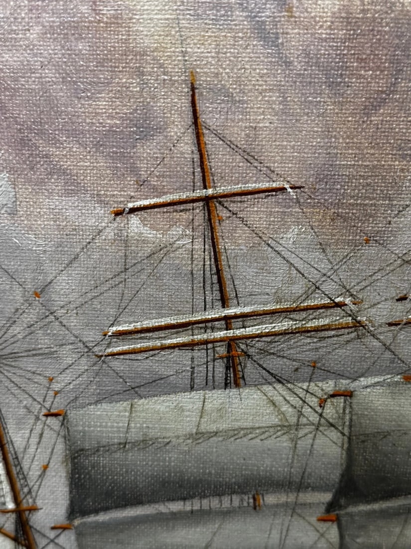 Oil Painting 5 Masted Steel Hull Sailing Ship Potosi Navigating Drakes Passage - 17