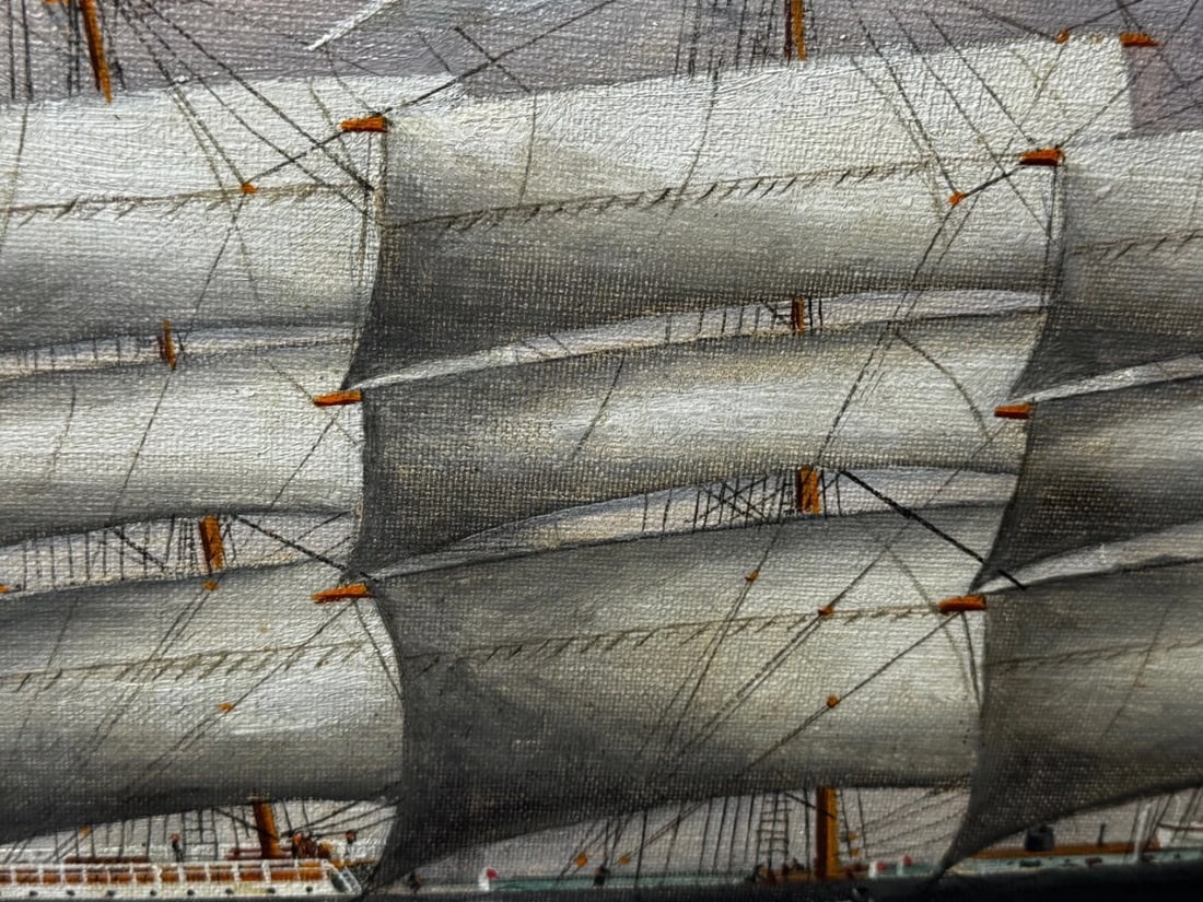 Oil Painting 5 Masted Steel Hull Sailing Ship Potosi Navigating Drakes Passage - 19