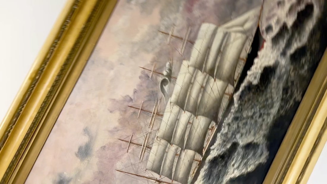 Oil Painting 5 Masted Steel Hull Sailing Ship Potosi Navigating Drakes Passage - 2