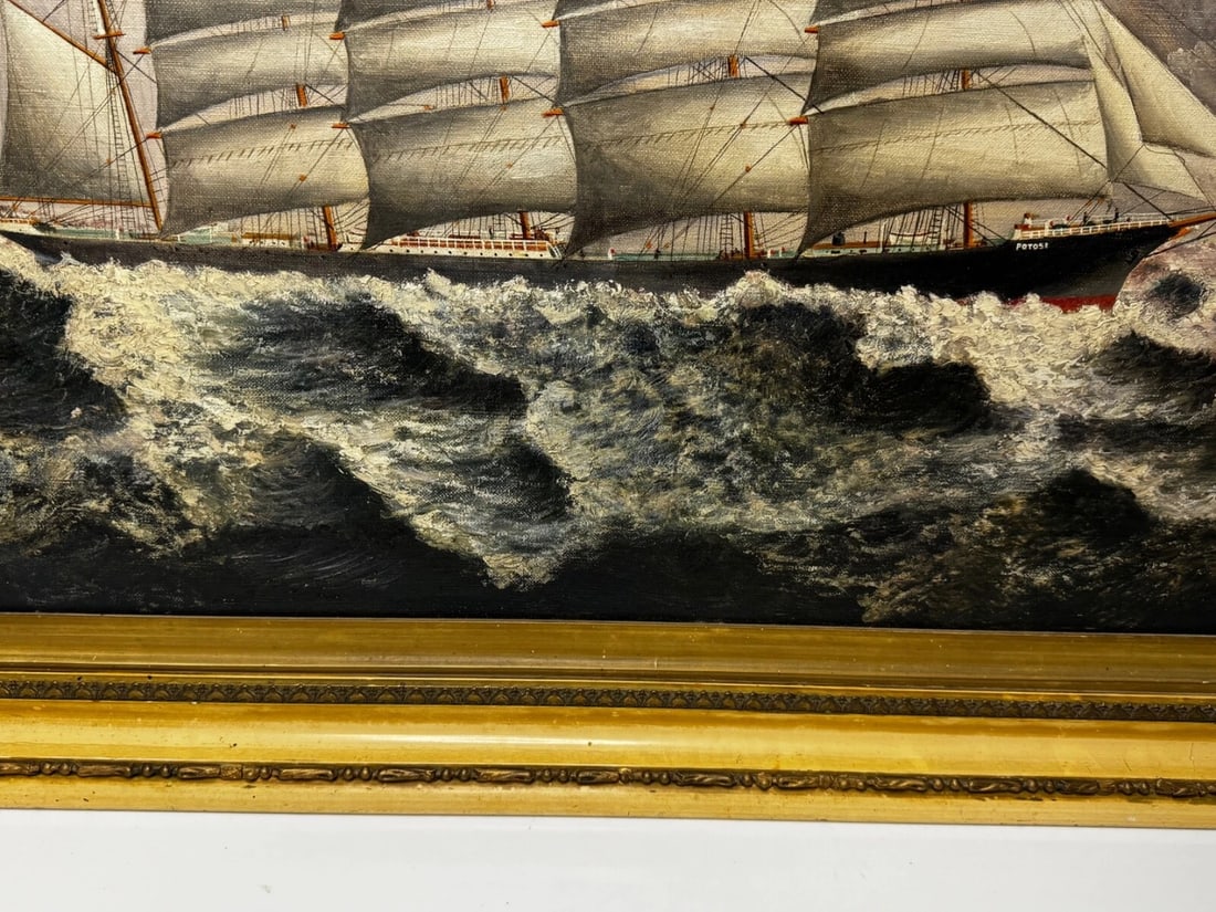 Oil Painting 5 Masted Steel Hull Sailing Ship Potosi Navigating Drakes Passage - 6