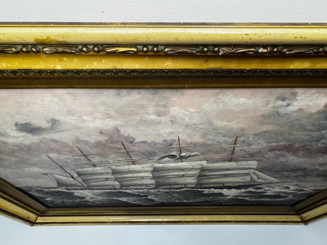 Oil Painting 5 Masted Steel Hull Sailing Ship Potosi Navigating Drakes Passage - 9