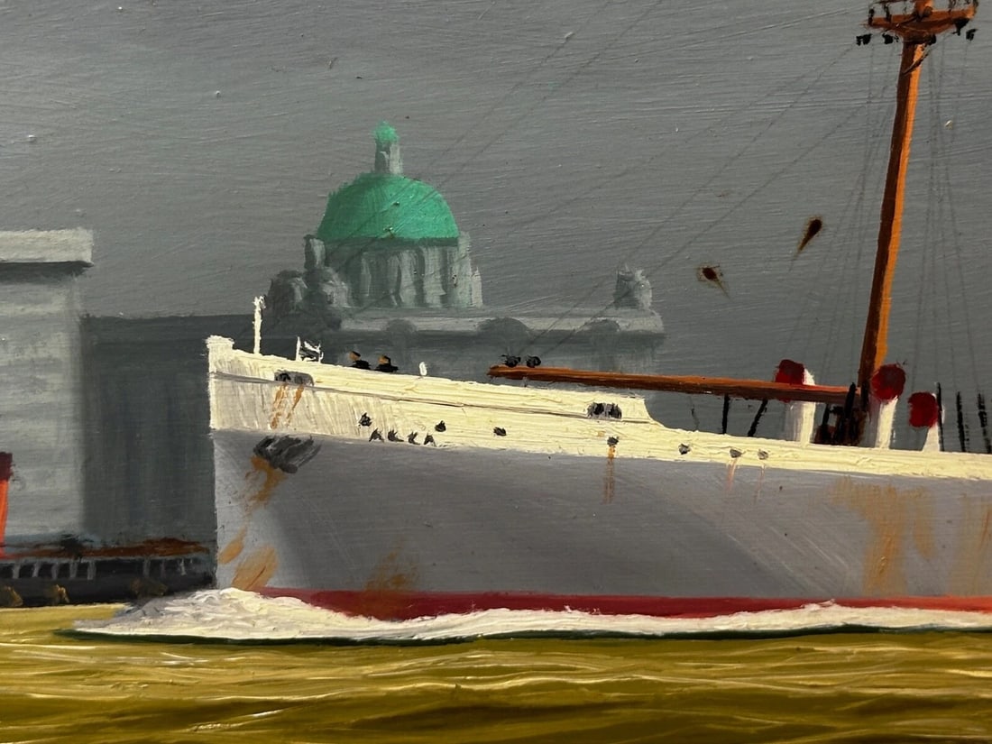 Oil Painting Alca Passenger Cargo Ship Yeoman Line & Steam Ferry Boat Claughton - 12