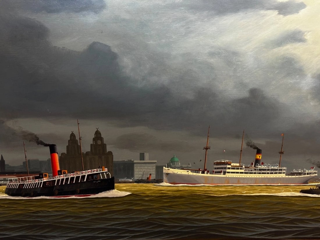 Oil Painting Alca Passenger Cargo Ship Yeoman Line & Steam Ferry Boat Claughton - 3