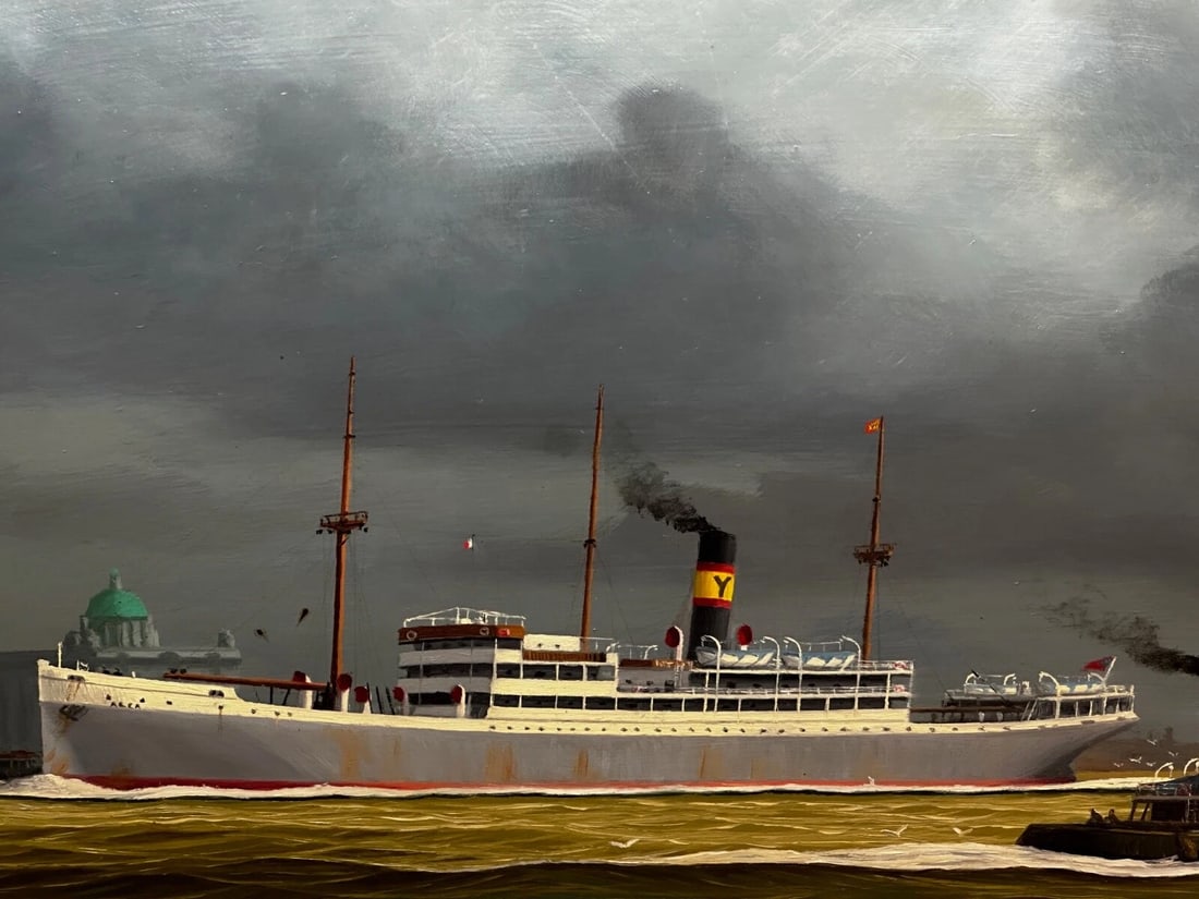 Oil Painting Alca Passenger Cargo Ship Yeoman Line & Steam Ferry Boat Claughton - 5