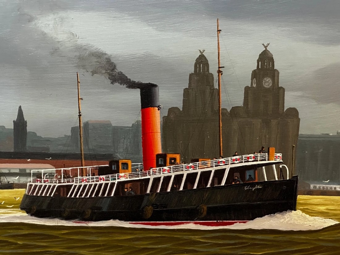 Oil Painting Alca Passenger Cargo Ship Yeoman Line & Steam Ferry Boat Claughton - 7