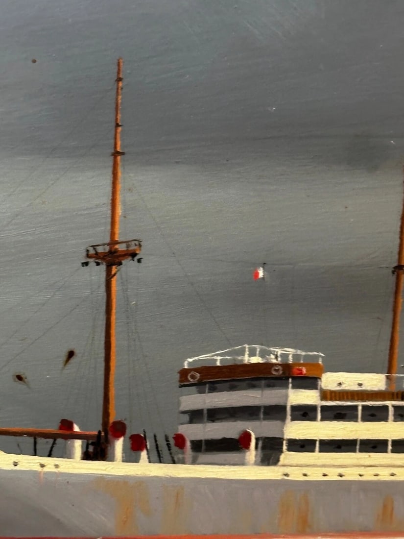 Oil Painting Alca Passenger Cargo Ship Yeoman Line & Steam Ferry Boat Claughton - 8