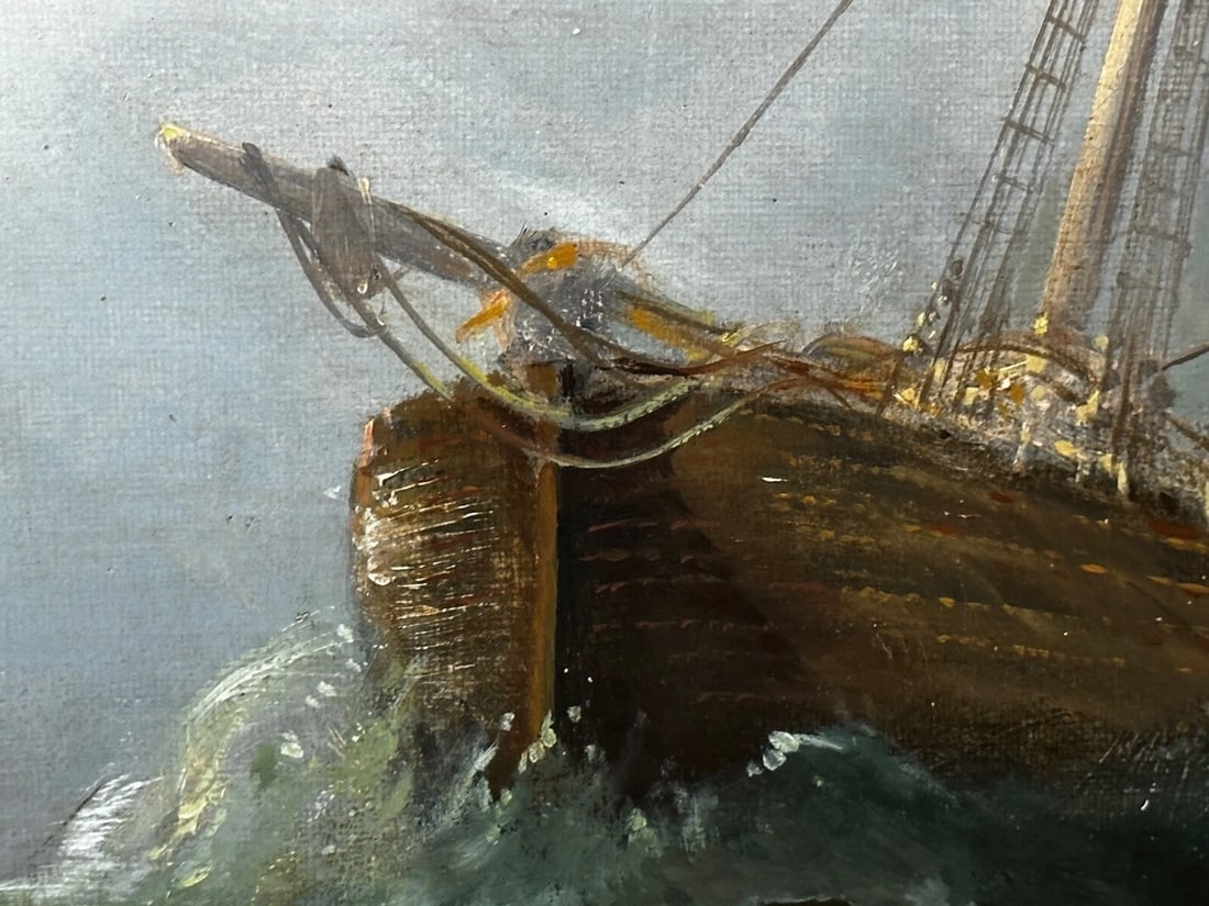 Huge Oil Painting Floundering Ships Awaiting Rescue By William Henry Williamson - 14