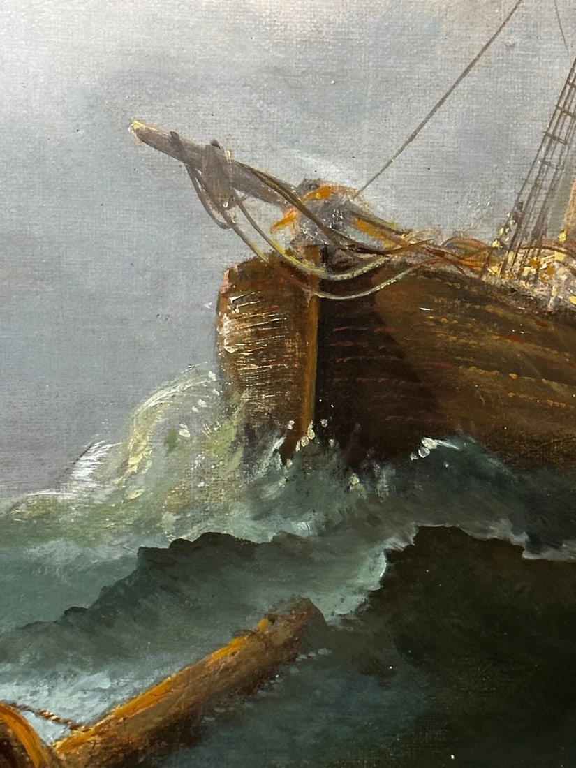 Huge Oil Painting Floundering Ships Awaiting Rescue By William Henry Williamson - 15