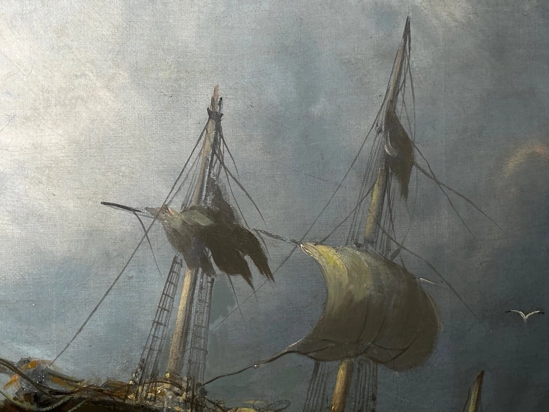 Huge Oil Painting Floundering Ships Awaiting Rescue By William Henry Williamson - 16