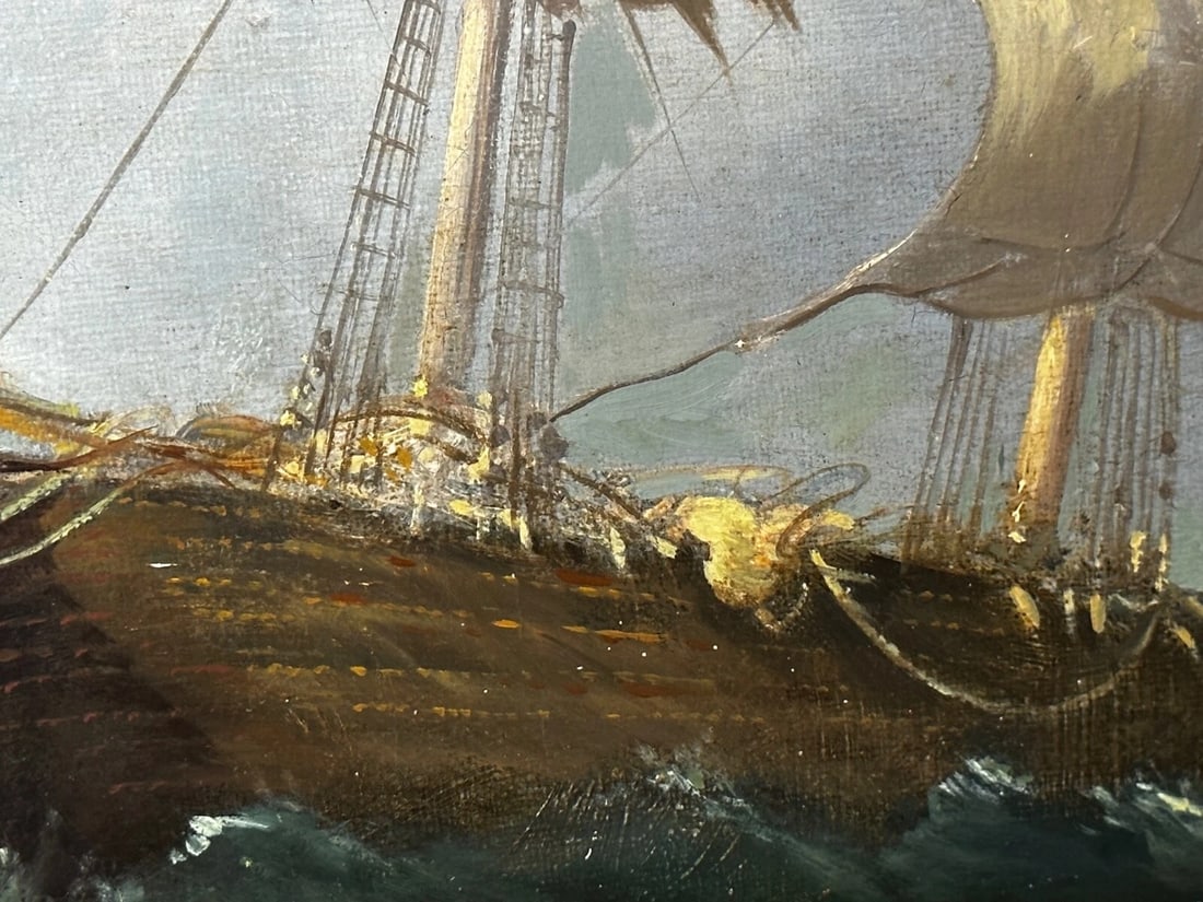 Huge Oil Painting Floundering Ships Awaiting Rescue By William Henry Williamson - 17