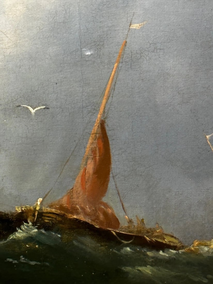 Huge Oil Painting Floundering Ships Awaiting Rescue By William Henry Williamson - 20