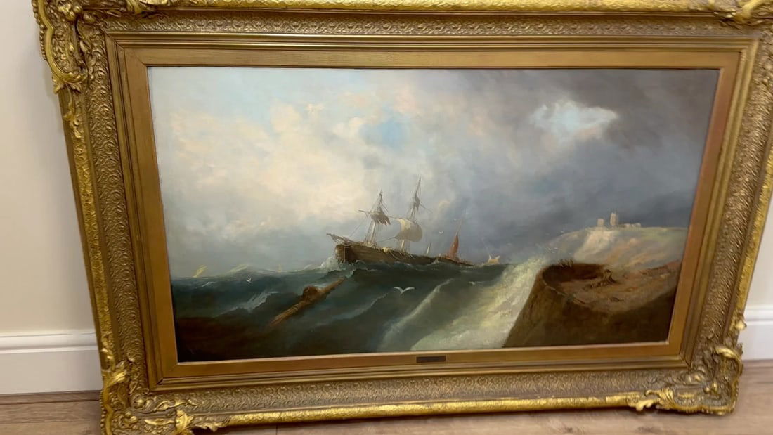 Huge Oil Painting Floundering Ships Awaiting Rescue By William Henry Williamson - 2