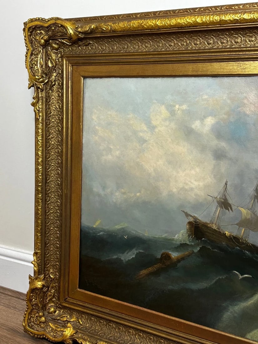 Huge Oil Painting Floundering Ships Awaiting Rescue By William Henry Williamson - 6
