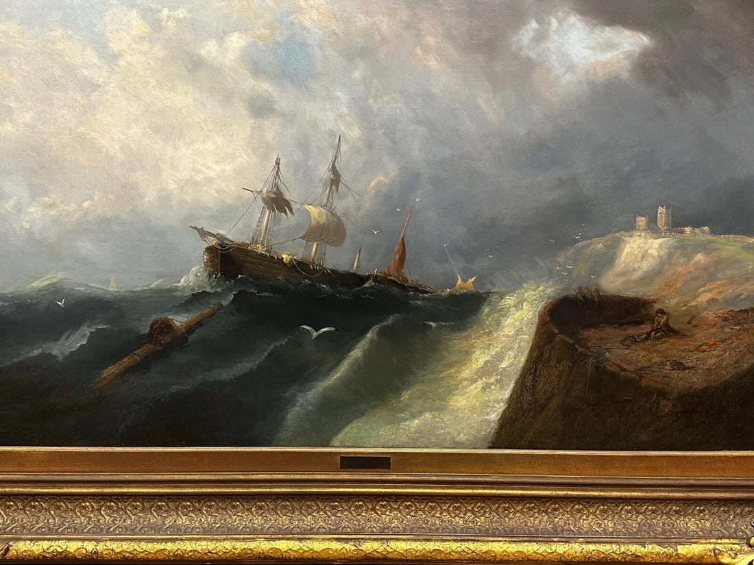 Huge Oil Painting Floundering Ships Awaiting Rescue By William Henry Williamson - 7