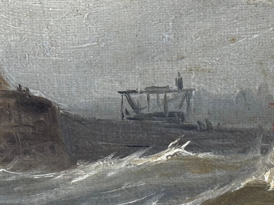 Oil Painting Pilot Tug Boat On Tyne Tynemouth Lighthouse by John Davison Liddell - 11