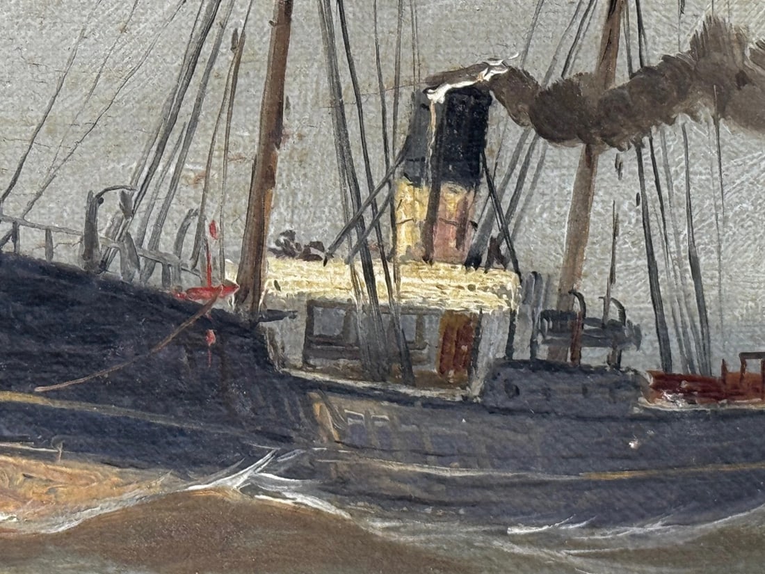 Oil Painting Pilot Tug Boat On Tyne Tynemouth Lighthouse by John Davison Liddell - 13