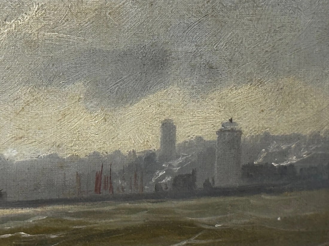 Oil Painting Pilot Tug Boat On Tyne Tynemouth Lighthouse by John Davison Liddell - 15