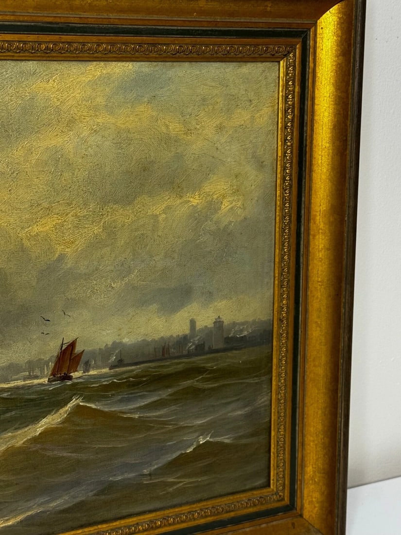 Oil Painting Pilot Tug Boat On Tyne Tynemouth Lighthouse by John Davison Liddell - 4