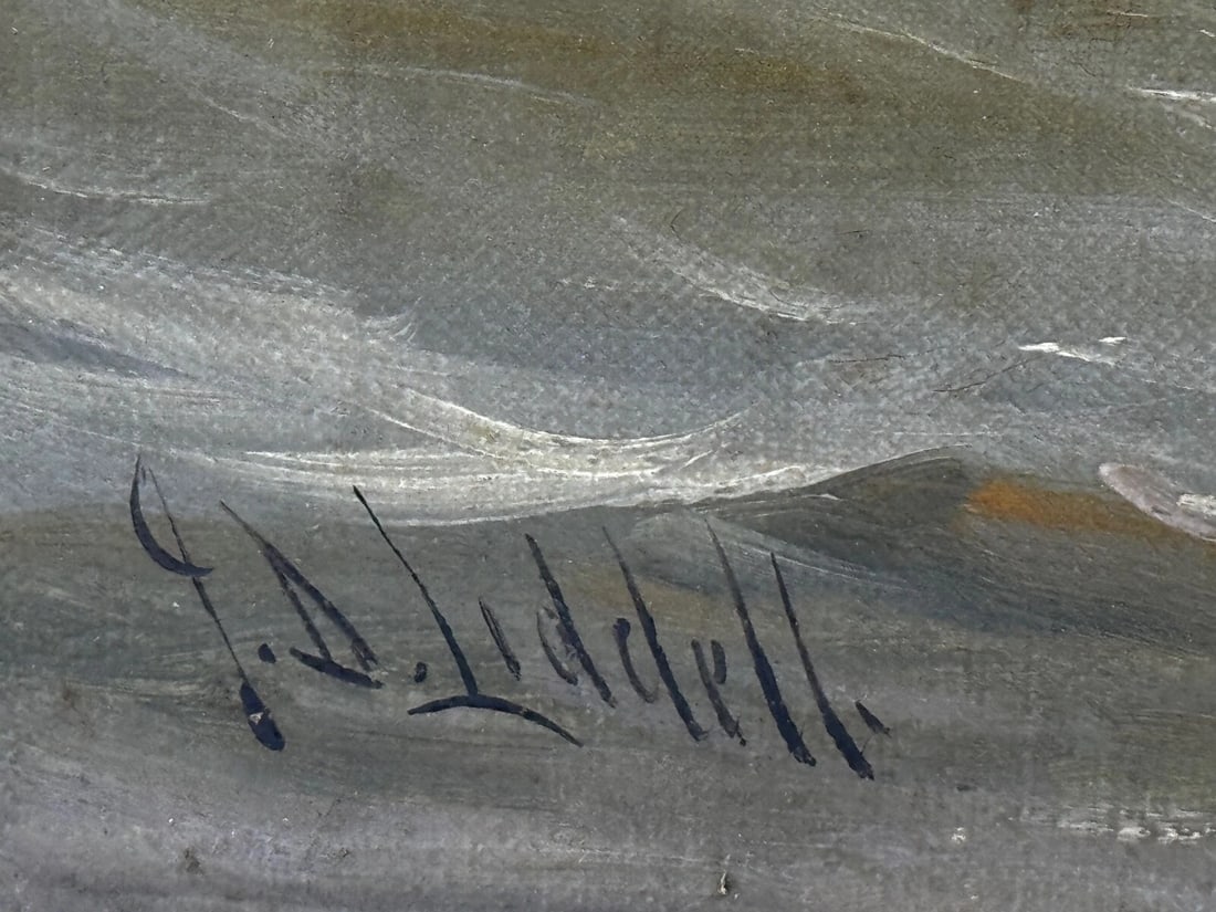 Oil Painting Pilot Tug Boat On Tyne Tynemouth Lighthouse by John Davison Liddell - 8