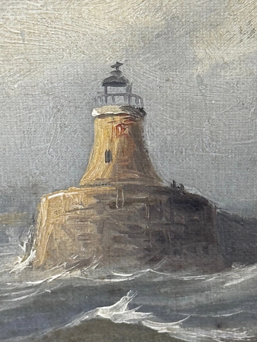 Oil Painting Pilot Tug Boat On Tyne Tynemouth Lighthouse by John Davison Liddell - 9
