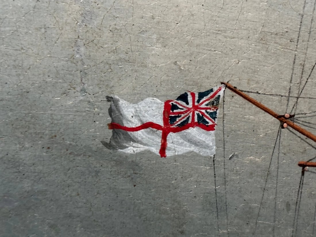 Oil Painting Marine Ship Blake Class Cruiser Royal Navy HMS Blenheim C1900's - 16