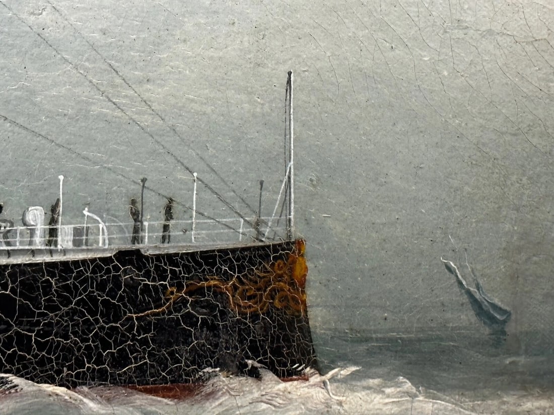 Oil Painting Marine Ship Blake Class Cruiser Royal Navy HMS Blenheim C1900's - 8