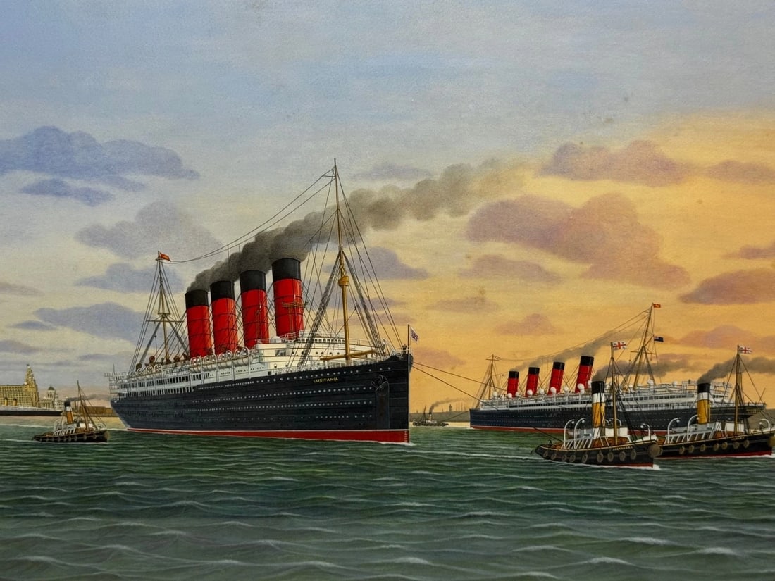 Sisters of the Mersey RMS Lusitania & RMS Mauretania Marine Masterpiece Painting - 3