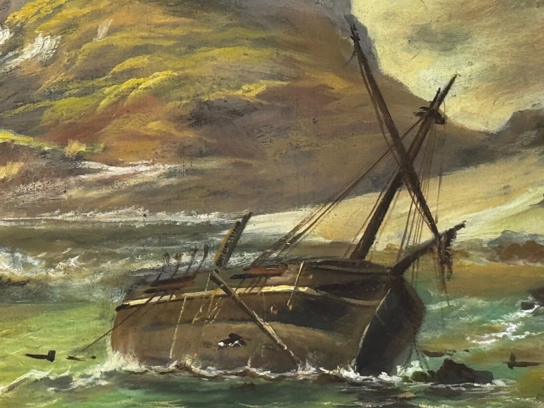 Oil Painting Bamburgh Castle Shipwreck Beached Follower John Wilson Carmichael - 11