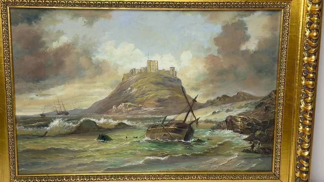 Oil Painting Bamburgh Castle Shipwreck Beached Follower John Wilson Carmichael - 2