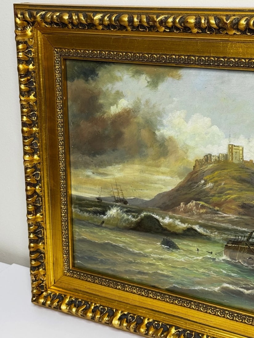 Oil Painting Bamburgh Castle Shipwreck Beached Follower John Wilson Carmichael - 4