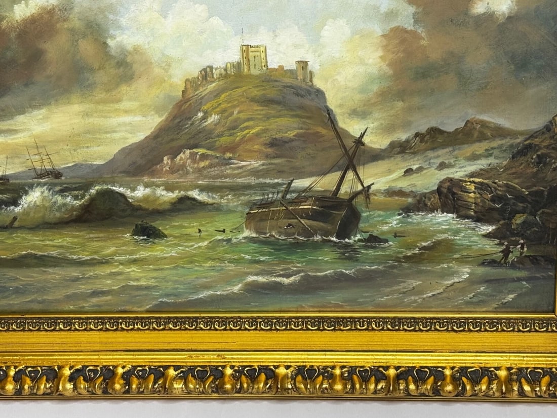 Oil Painting Bamburgh Castle Shipwreck Beached Follower John Wilson Carmichael - 5