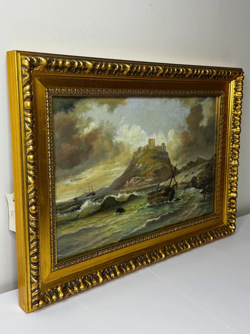 Oil Painting Bamburgh Castle Shipwreck Beached Follower John Wilson Carmichael - 8