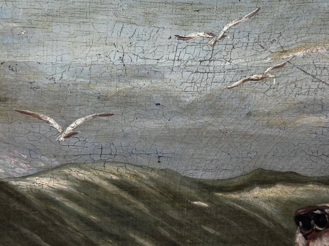 Marine Oil Painting Saint Bernard Dog Swamped Shipwrecked Approaching New York - 10