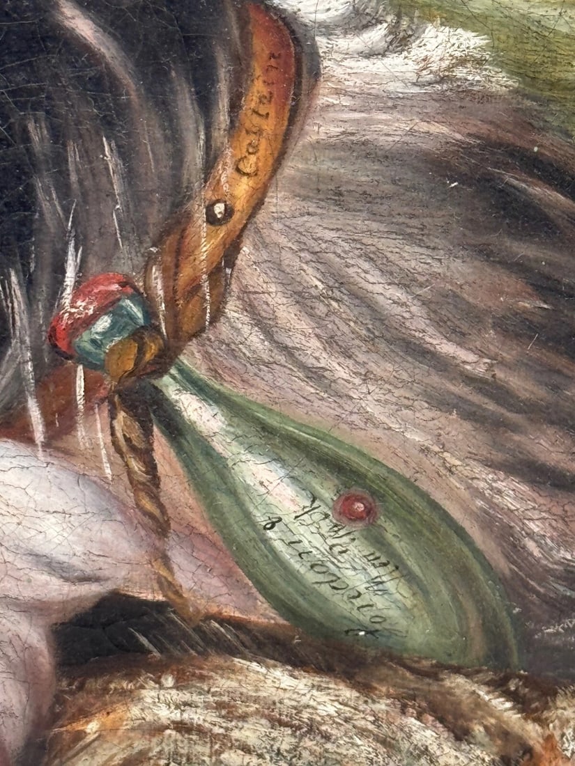 Marine Oil Painting Saint Bernard Dog Swamped Shipwrecked Approaching New York - 17