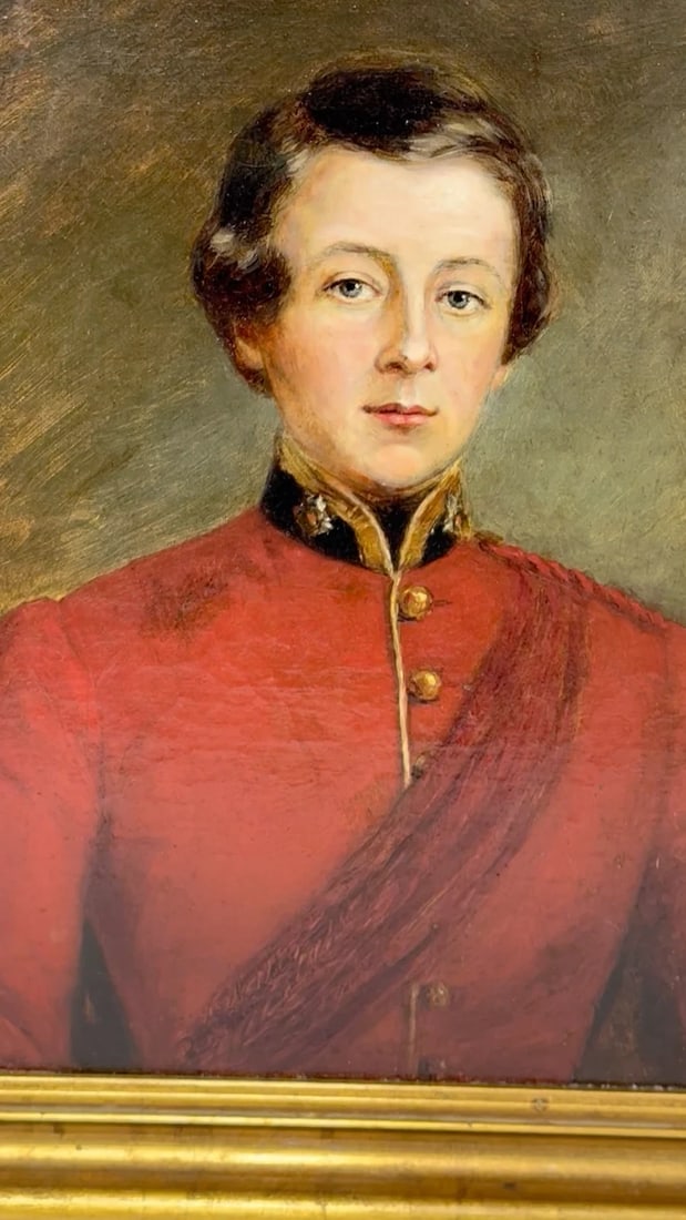 Oil Painting Portrait Red Coat Victorian Infantry Officer Second Lieutenant - 2