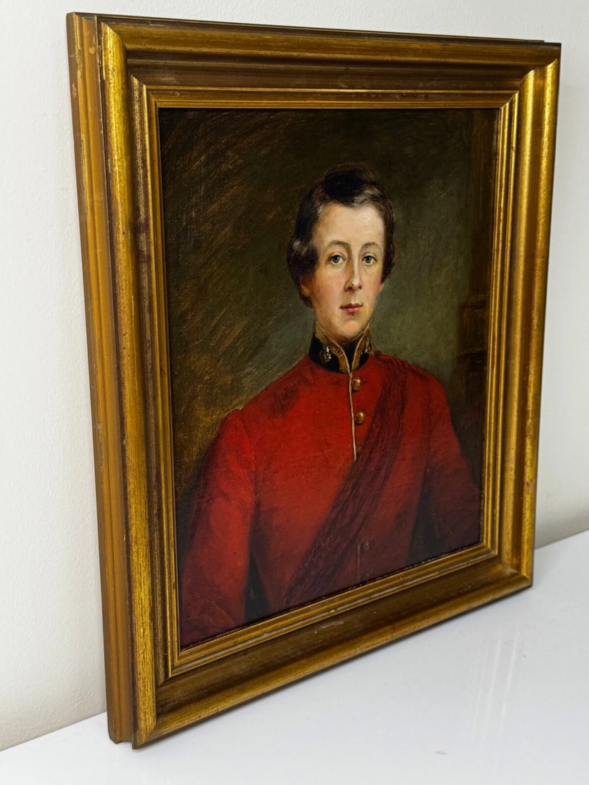 Oil Painting Portrait Red Coat Victorian Infantry Officer Second Lieutenant - 4