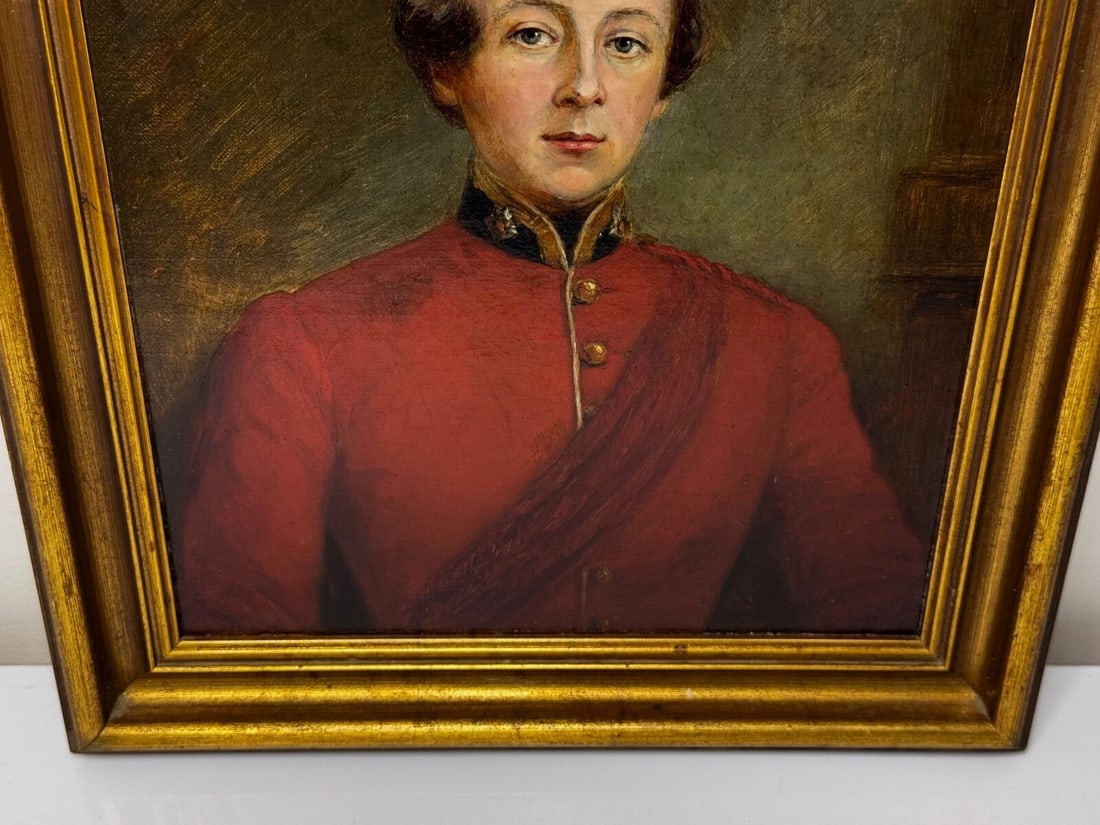 Oil Painting Portrait Red Coat Victorian Infantry Officer Second Lieutenant - 6